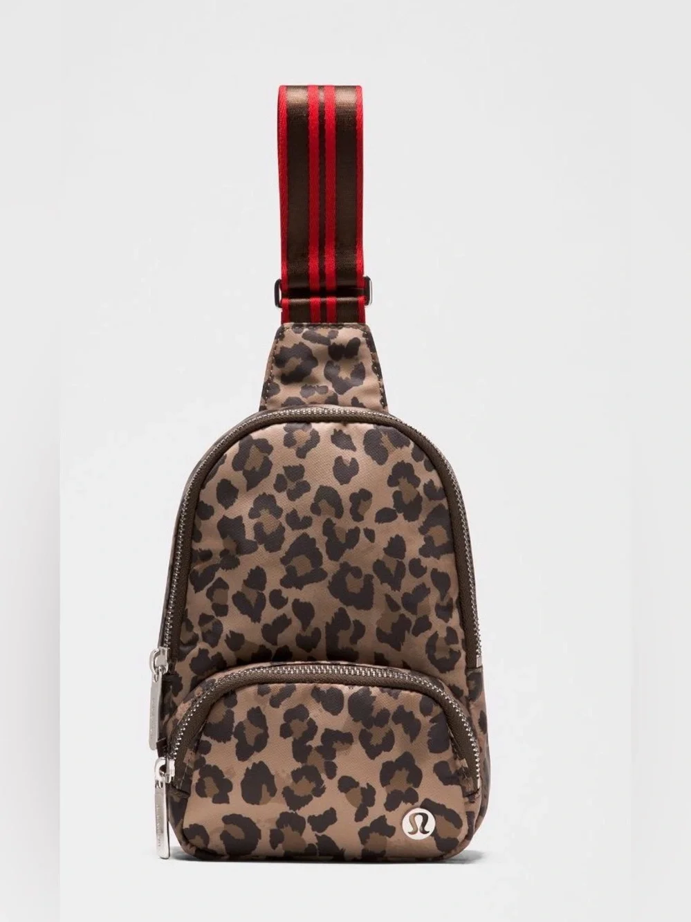 lululemon athletica Leopard Print Crossbody Sling Bag with Red Strap